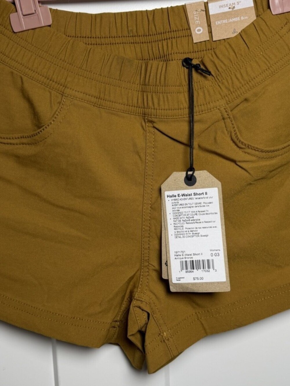 prAna Halle E-Waist Short II Womens 0 Antique Bronze 3” Hiking Shorts NWT